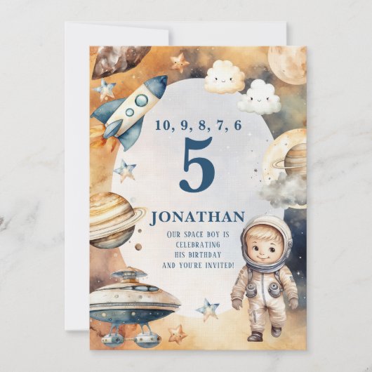 Whimsical Space Personalized Birthday Invitation 招待状 (正面)