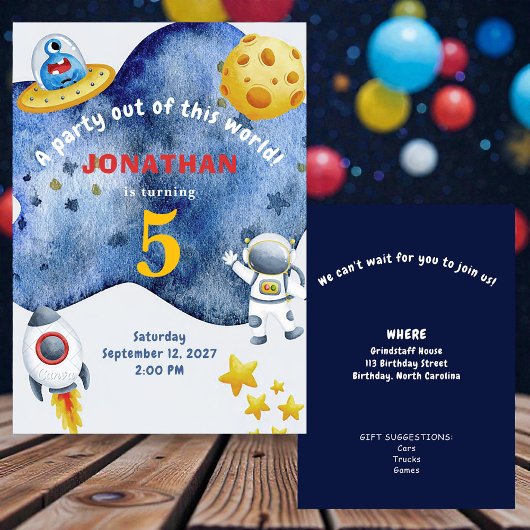 Whimsical Space Personalized Birthday Invitation 招待状