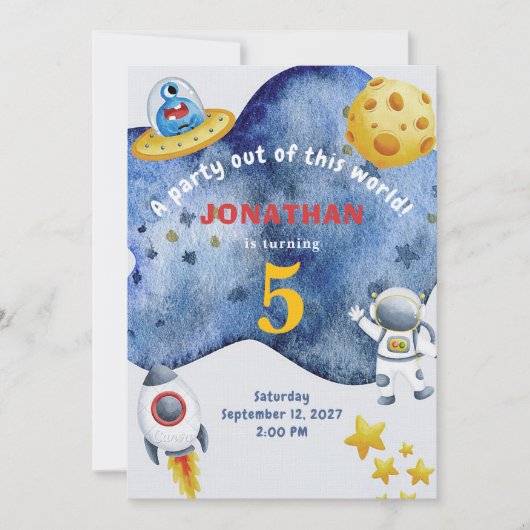 Whimsical Space Personalized Birthday Invitation 招待状 (正面)