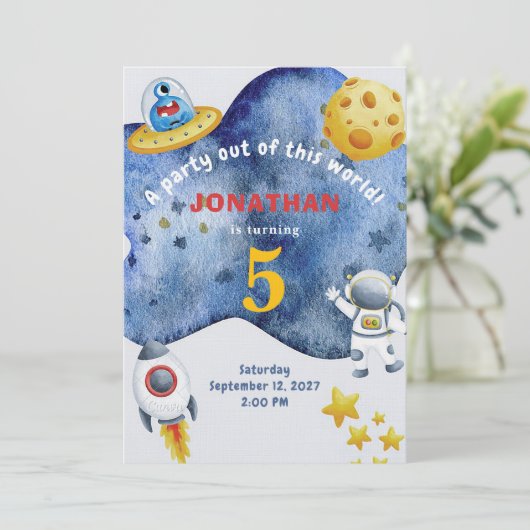 Whimsical Space Personalized Birthday Invitation 招待状 (スタンド正面)