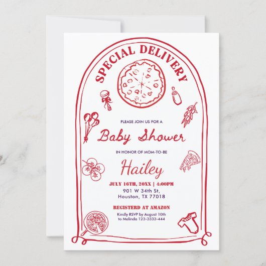 Whimsical Special Delivery  Baby Shower Invitation 招待状 (正面)