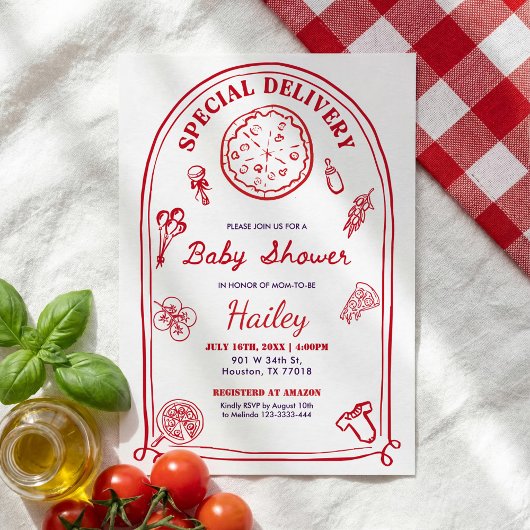 Whimsical Special Delivery  Baby Shower Invitation 招待状