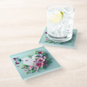 Whimsical Spring Garden & Painted Butterfly Bloom ガラスコースター (アングル)