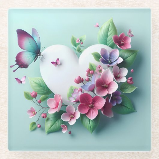 Whimsical Spring Garden & Painted Butterfly Bloom ガラスコースター (正面)