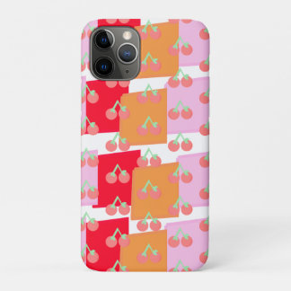 Whimsical Squares Red Orange Pink Cherries iPhone 11 Proケース