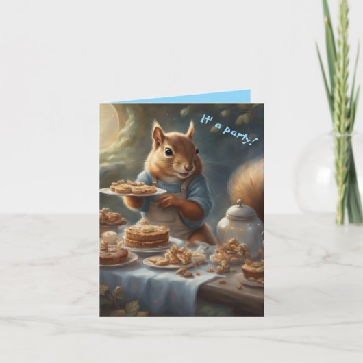 Whimsical Squirrel it's a party Birthday card サンキューカード (正面)