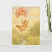 Whimsical Squirrel with Heart Balloons Valentine  カード (正面)