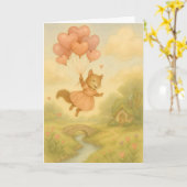 Whimsical Squirrel with Heart Balloons Valentine  カード (黄色い花)