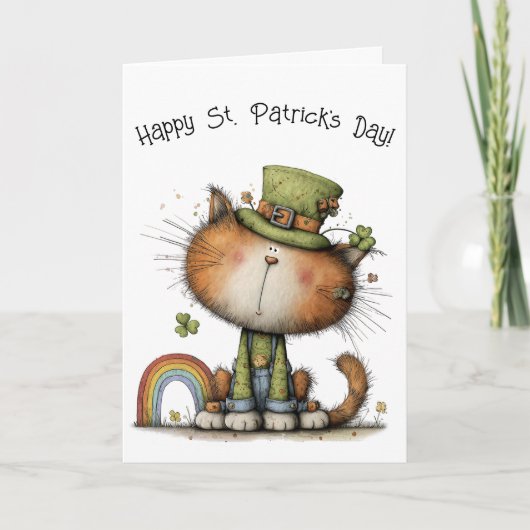 Whimsical St. Patrick’s Day Cat Cheer カード (正面)