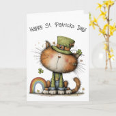 Whimsical St. Patrick’s Day Cat Cheer カード (黄色い花)