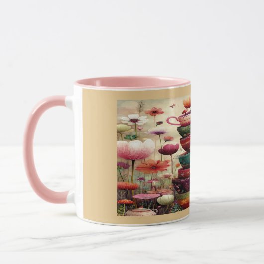 Whimsical Stacked Floral Teacups Art Mug マグカップ (左)