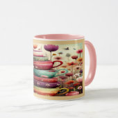 Whimsical Stacked Floral Teacups Art Mug マグカップ (正面右)