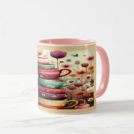 Whimsical Stacked Floral Teacups Art Mug マグカップ
