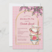 Whimsical Stacked Teacups Bridal Shower Tea Party 招待状 (正面)