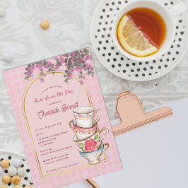 Whimsical Stacked Teacups Bridal Shower Tea Party 招待状