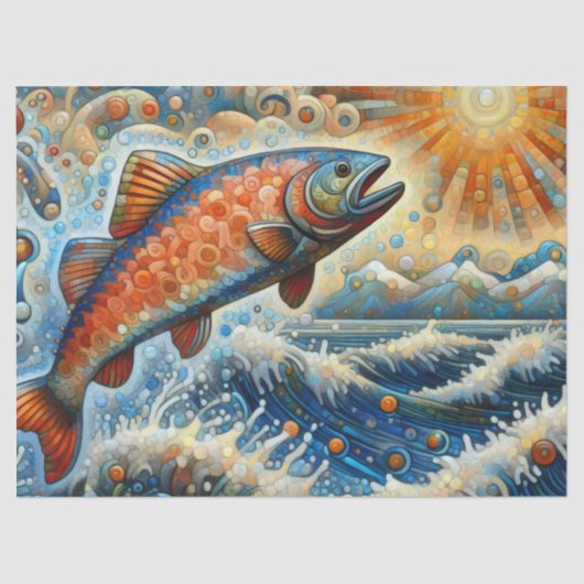 Whimsical Stained-Glass Salmon Fish Decoupage  薄葉紙 (正面)