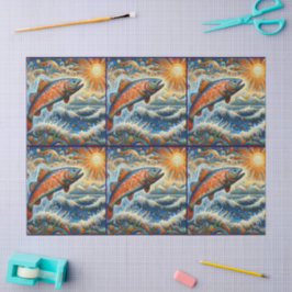 Whimsical Stained-Glass Salmon Fish Decoupage  薄葉紙