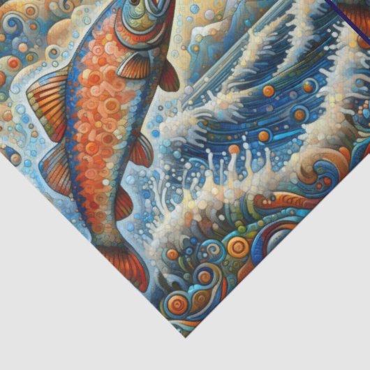 Whimsical Stained-Glass Salmon Fish Decoupage  薄葉紙 (詳細)