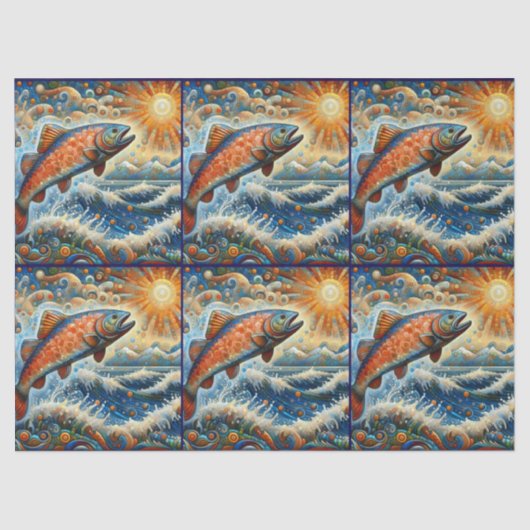 Whimsical Stained-Glass Salmon Fish Decoupage  薄葉紙 (正面)