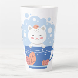 Whimsical Starry Kitten Blue Teacup Latte Mug カフェラテマグ