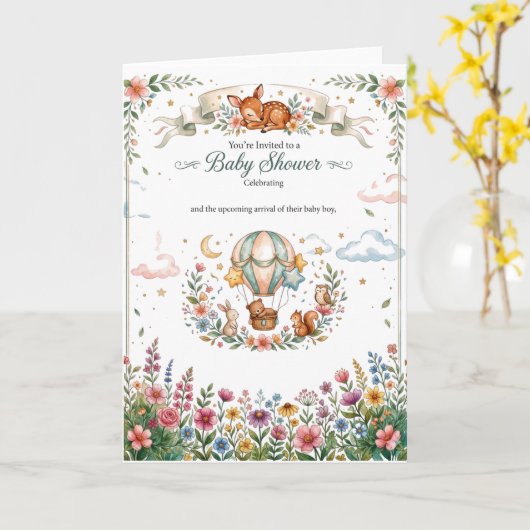 Whimsical Starry Meadow Illustration カード (黄色い花)