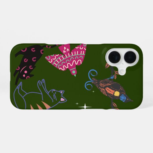 Whimsical Starry Night Forest Animals Phone Case - iPhone 16ケース (裏面横)