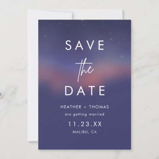 Whimsical Starry Night Script Modern Save the Date (正面)
