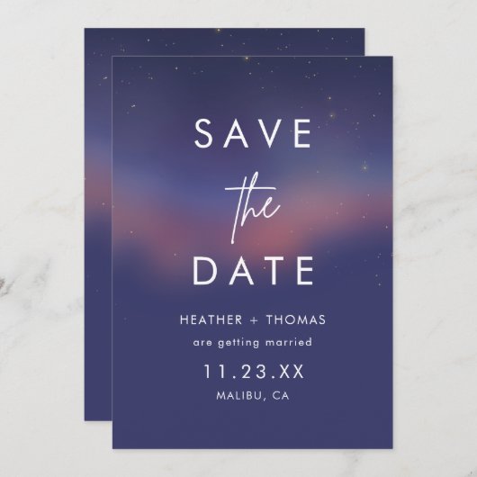 Whimsical Starry Night Script Modern Save the Date (正面/裏面)