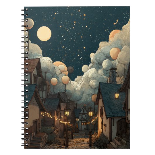 Whimsical Starry Village Night Notebook ノートブック (正面)