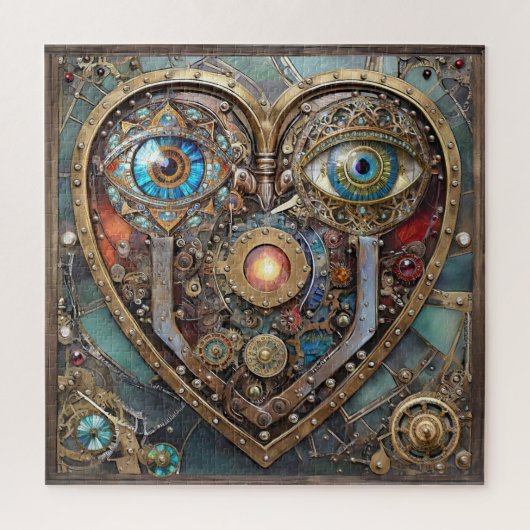 Whimsical Steampunk Heart I See You I Love You ジグソーパズル (縦)