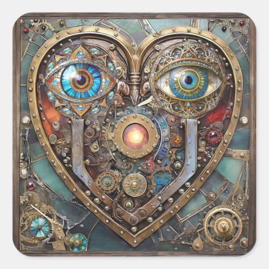 Whimsical Steampunk Heart I See You I Love You スクエアシール (正面)