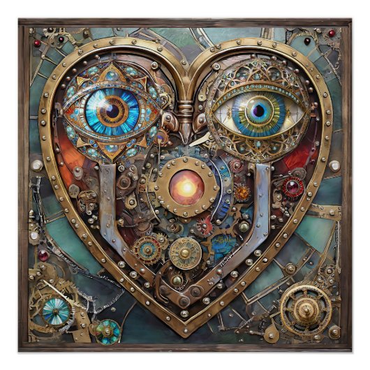 Whimsical Steampunk Heart I See You I Love You ポスター (正面)