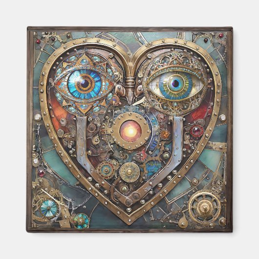 Whimsical Steampunk Heart I See You I Love You マグネット (正面)