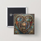 Whimsical Steampunk Heart I See You I Love You 缶バッジ (正面&裏面)