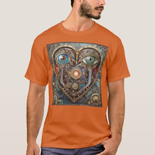 Whimsical Steampunk Heart I See You I Love You Tシャツ (正面)