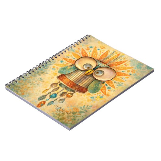 Whimsical Steampunk Owl Notebook – Vintage ノートブック (左側)