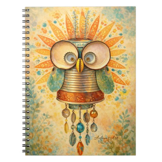Whimsical Steampunk Owl Notebook – Vintage ノートブック (正面)