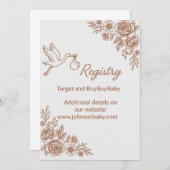 Whimsical Stork & Floral Rustic Registry 招待状 (正面/裏面)