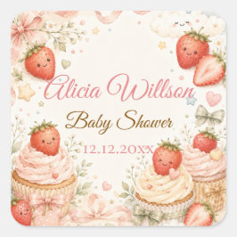 Whimsical Strawberry Baby Shower スクエアシール