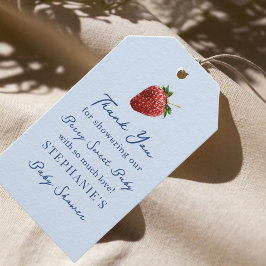 Whimsical Strawberry Blue Baby Shower Thank You ギフトタグ