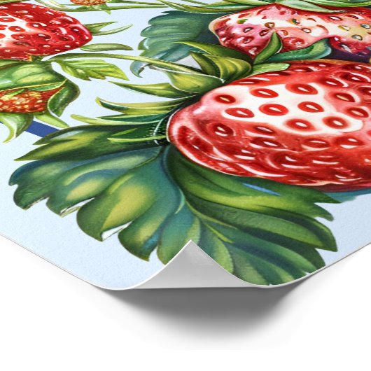 Whimsical Strawberry Blue Baby Shower Welcome Sign ポスター (角)