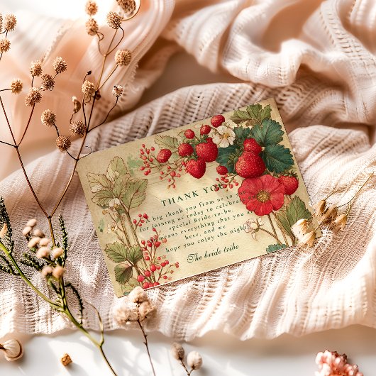 Whimsical Strawberry Botanicals Bridal Shower サンキューカード