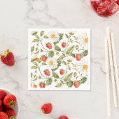 whimsical strawberry daisy floral print napkin スタンダードカクテルナプキン (インサイチュ)