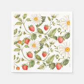 whimsical strawberry daisy floral print napkin スタンダードカクテルナプキン (正面)