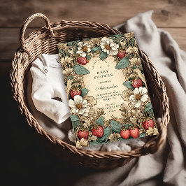 Whimsical Strawberry Forest Baby Shower 招待状