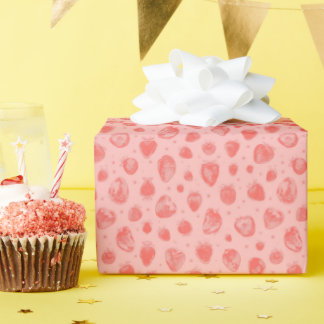 whimsical strawberry pattern on pink ラッピングペーパー