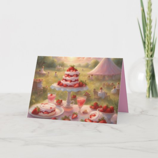 Whimsical Strawberry Shortcake birthday picnic カード (正面)