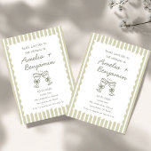 Whimsical Stripe Green champagne Whimsical 招待状