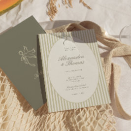 Whimsical Stripe Green Wedding Invitation 招待状