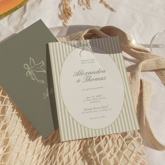 Whimsical Stripe Green Wedding Invitation 招待状